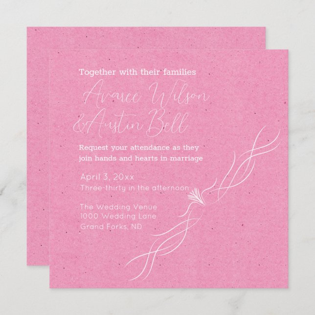 Rose Pink and White Minimalist Wedding  Invitation (Front/Back)