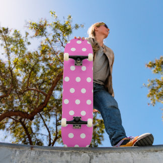 Rose Pink and White Polka Dot Skateboard
