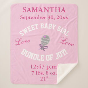 Rose Pink Baby Girl Birth Stats  Sherpa Blanket