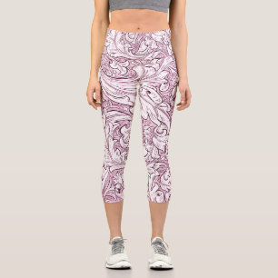 Rose Pink Baroque Ornate Foliage  Capri Leggings