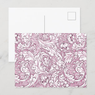 Rose Pink Baroque Ornate Foliage Postcard