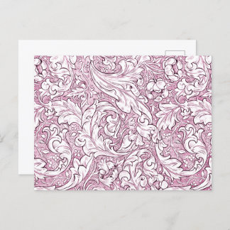 Rose Pink Baroque Ornate Foliage Postcard