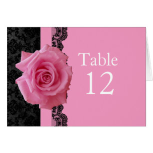 Rose Pink Black Luxury Damask Table card