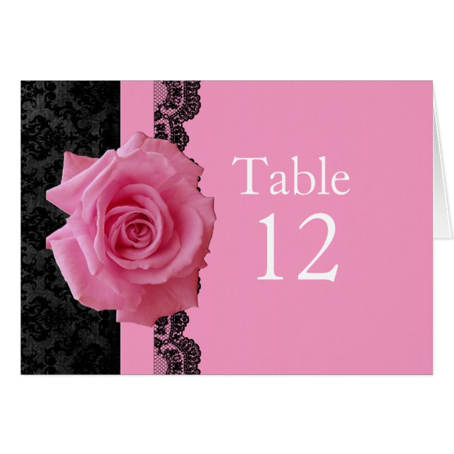 Rose Pink Black Luxury Damask Table card (Front Horizontal)