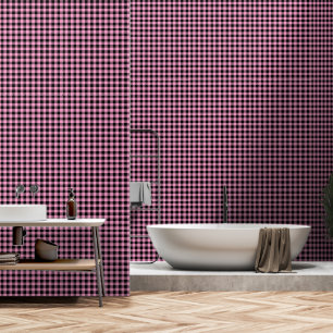 Rose Pink Black One Inch Lumberjack Buffalo Plaid Wallpaper
