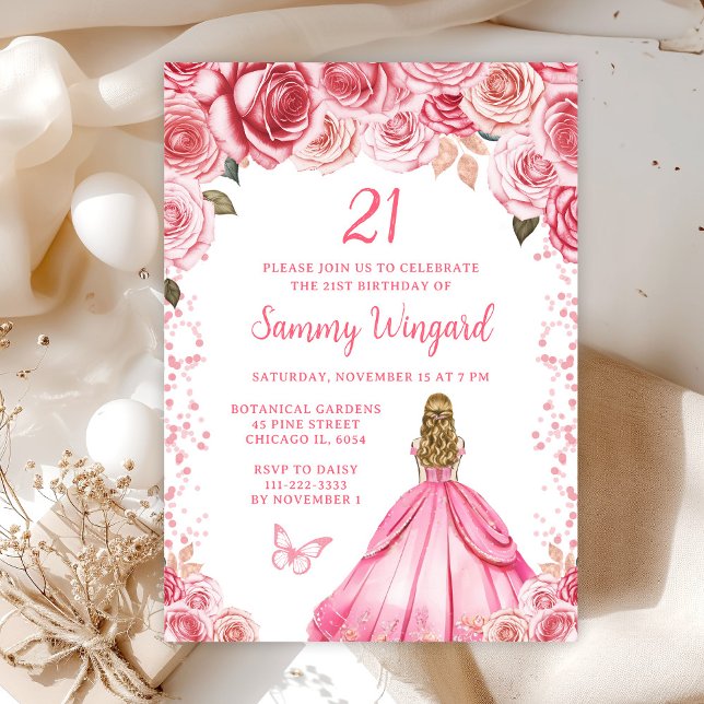 Rose Pink Blonde Hair Princess Birthday Party Invitation (Creator Uploaded)
