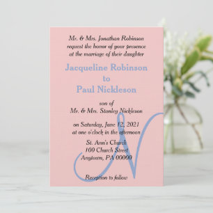 Rose Pink Blue Pastel Monogram Invitation