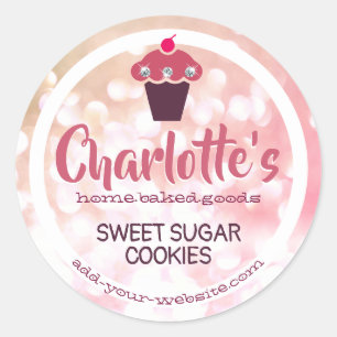 Rose Pink Blush Ombre Glitter Cupcake Baking Label