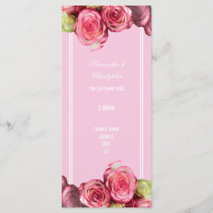 Rose pink border rose church wedding program programme