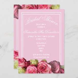 Rose pink border summer bridal shower invitation