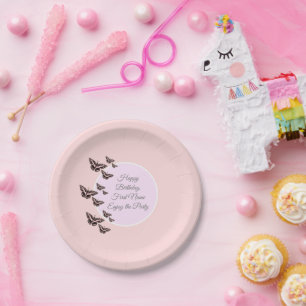 Rose pink butterflies paper plate