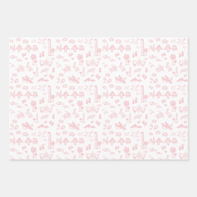 Rose Pink Charleston Toile Wrapping Paper (Front)