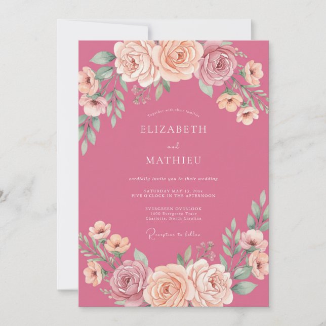 Rose Pink Charming Romantic Wedding Invitation (Front)