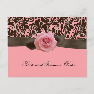 Rose Pink Chocolate Damask Save the date Announcement Postcard