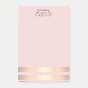 Rose Pink Coloured Gold Metallic Stripes Post-it Notes