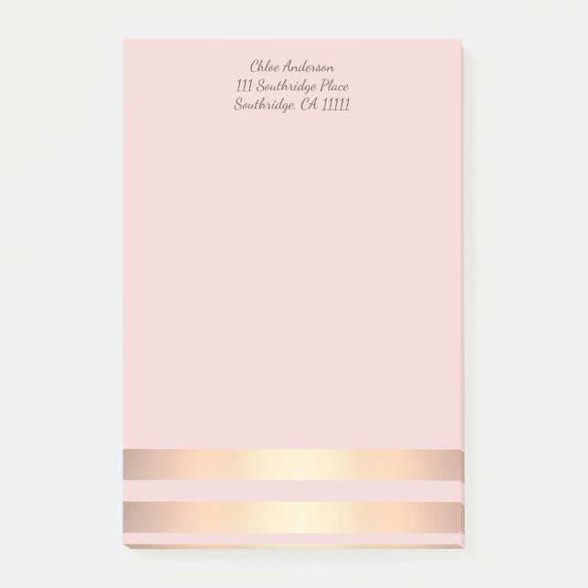 Rose Pink Coloured Gold Metallic Stripes Post-it Notes (Front)