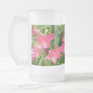 Rose pink Crinum Lilies Frosted Glasses Glass Beer Mug