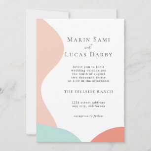 Rose Pink Cyan Abstract Contemporary Wedding Invitation