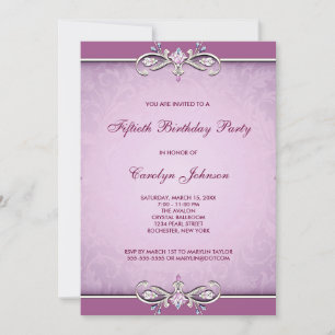 Rose Pink Damask 50th Birthday Party Invitation