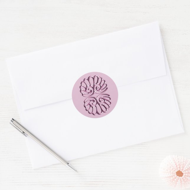 Rose Pink Damask Wedding Classic Round Sticker (Envelope)
