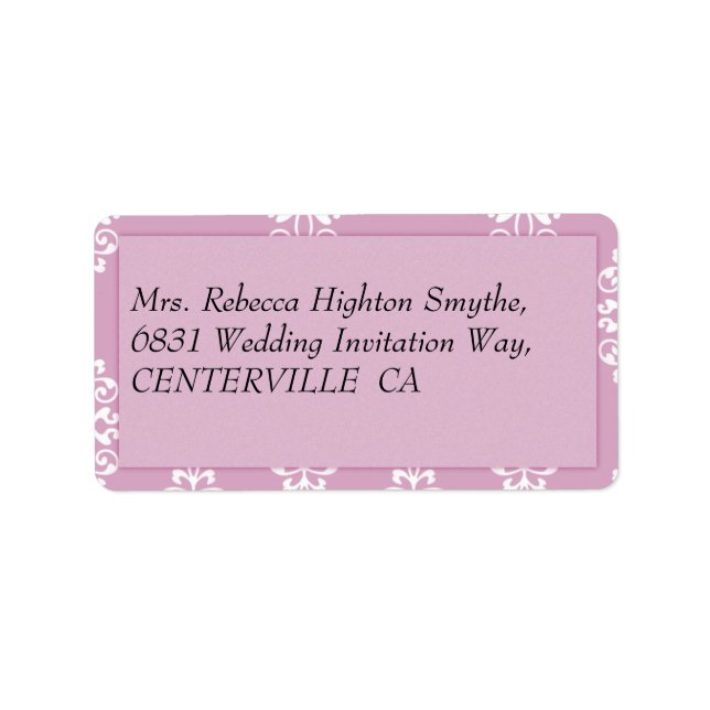 Rose Pink Damask Wedding Label (Front)