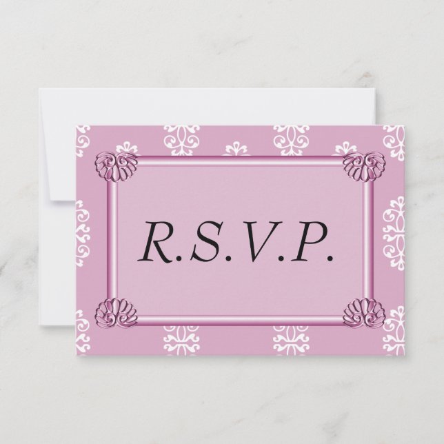 Rose Pink Damask Wedding RSVP (Front)