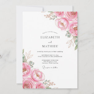 Rose Pink Elegant Peony Wedding Invitation