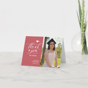 Rose Pink Elegant Script Photo Simple Graduation Thank You Card