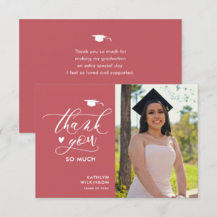 Rose Pink Elegant Script Photo Simple Graduation Thank You Card
