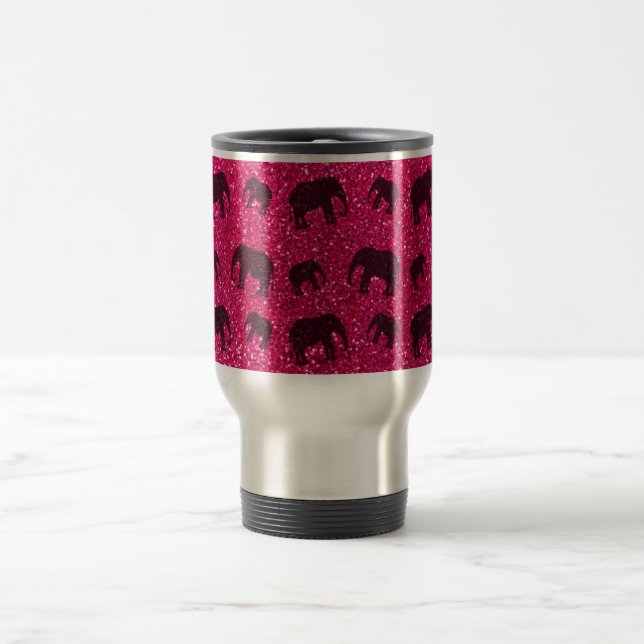 Rose pink elephant glitter pattern travel mug (Center)
