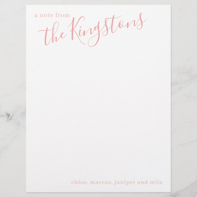 Rose Pink Family Name Script Letterhead (Front)