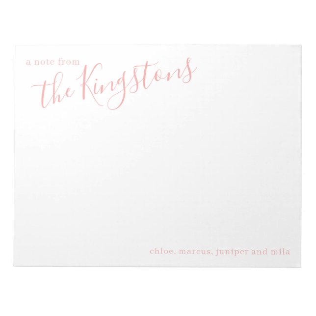Rose Pink Family Name Script  Notepad (Front)