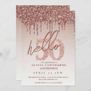 Rose Pink Fifty 50th Birthday Invitation
