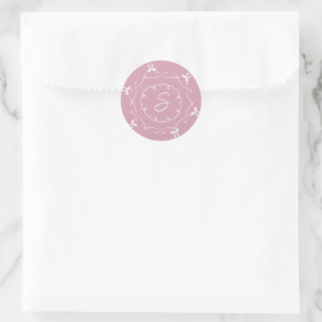 Rose Pink Filigree Thank You Wedding Favour Classic Round Sticker (Bag)