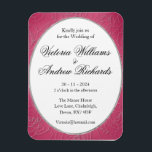 Rose Pink flexible Magnet Wedding Invitation.<br><div class="desc">Wedding Invitation,  Flexible magnet.
Rose Pink Wedding Invitation Stationary with a beautiful pink rose design. 
Pink background with subtle roses. An oval space in the middle for all your personalised details.
This is a lovely Clean,  Elegant Design for the modern Wedding.
Also available as an Instant Download.</div>