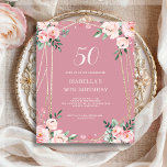 Rose Pink Floral 50th Budget Birthday Invitation<br><div class="desc">Looking for an affordable and charming invitation for your upcoming 50th birthday bash? Look no further than our rose pink floral paper invitation! With a lovely design featuring delicate blush pink flowers on a rose pink background and an elegant font, this customisable invitation is sure to set the perfect tone...</div>