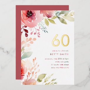 Rose Pink Floral 60th Birthday Invitation