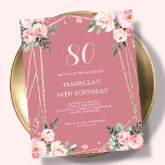 Rose Pink Floral 80th Budget Birthday Invitation<br><div class="desc">Looking for an affordable and charming invitation for your upcoming 80th birthday bash? Look no further than our rose pink floral paper invitation! With a lovely design featuring delicate blush pink flowers on a rose pink background and an elegant font, this customisable invitation is sure to set the perfect tone...</div>