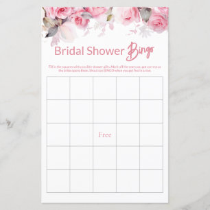 Rose Pink Floral Bridal Shower Game BINGO