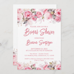 Rose Pink Floral Bridal Shower  Invitation