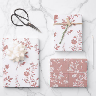 Rose Pink Floral Bridal Shower Wrapping Paper Sheet