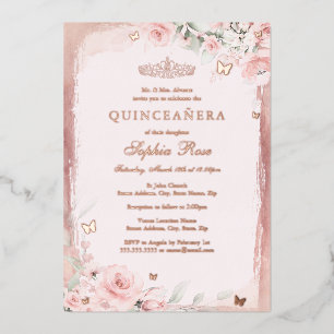 Rose Pink Floral Butterfly Quinceanera 15th