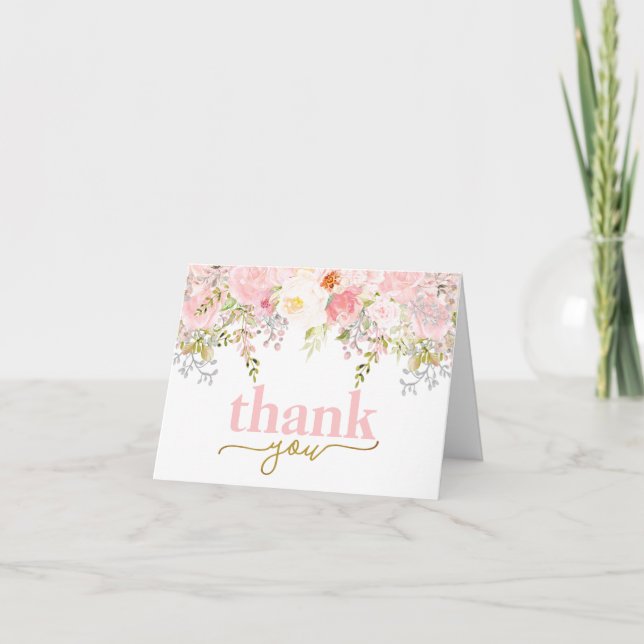 Rose Pink Floral Folded Thank You Card (Front)