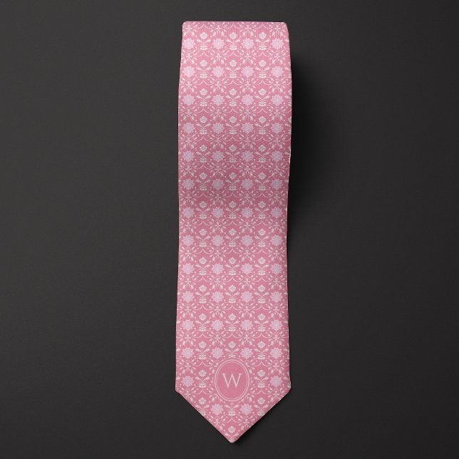 Rose Pink Floral Inspired Monogram Tie (Creator Uploaded)