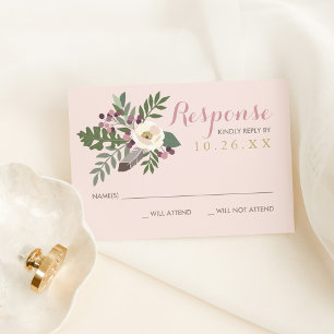Rose Pink Floral Wedding RSVP Card