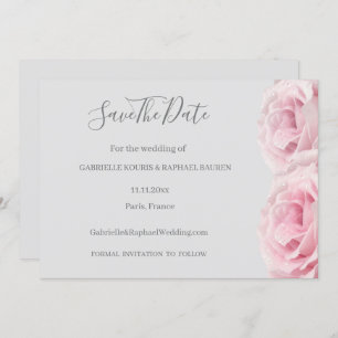 Rose Pink Flower Grey Floral Save The Date Wedding Invitation