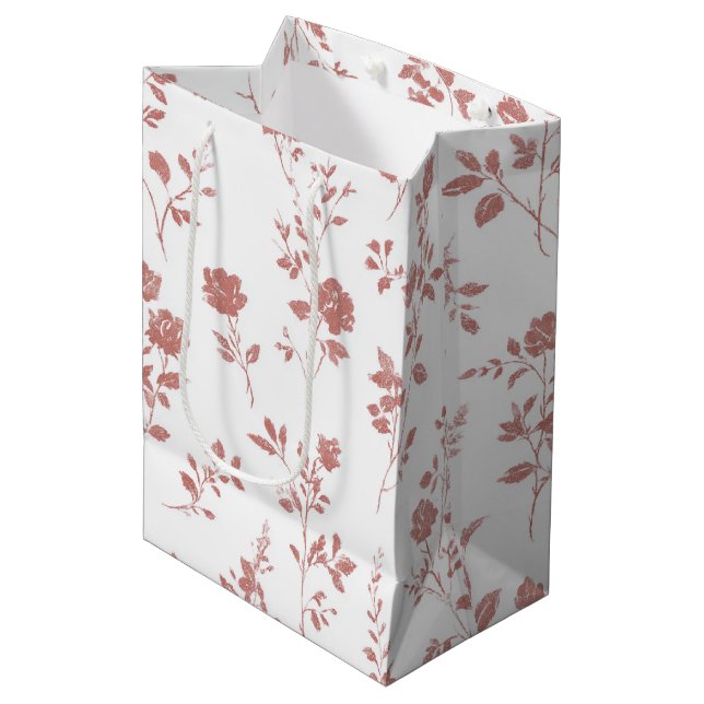 Rose Pink Flowers Bridal Shower Medium Gift Bag (Front Angled)
