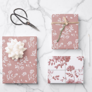 Rose Pink Flowers Bridal Shower Wrapping Paper Sheet