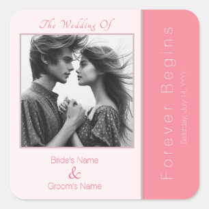 Rose Pink Forever Begins Elegant Photo Wedding Square Sticker