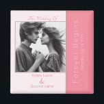 Rose Pink Forever Begins Modern Photo Wedding Magnet<br><div class="desc">The design is an elegant and minimalistic one featuring the theme of "Forever Begins" in rose pink. The template wedding magnet includes customisable typography fields for the wedding theme, introduction, the bride's and groom's names, the together symbol, and the wedding date. It is a simply elegant addition to your event....</div>